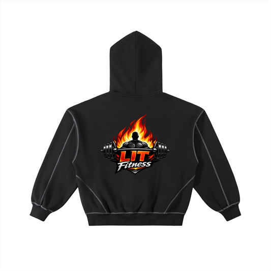 Lit Fitness Contrast-Stitched Boxy Fleece Zip Hoodie