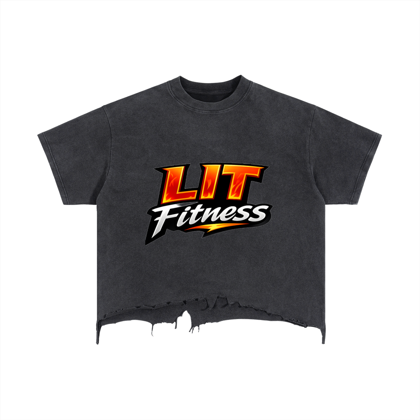 Lit Fitness Vintage Wash Boxy Distressed Hem T-Shirt