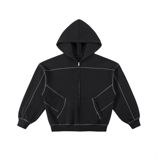 Lit Fitness Contrast-Stitched Boxy Fleece Zip Hoodie
